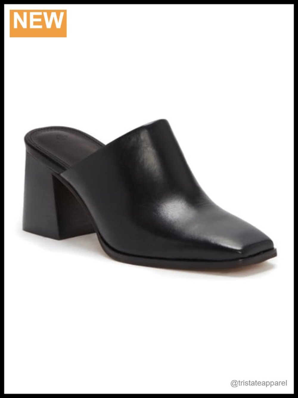 Womens Chunky Stacked Heel Mules Closed Square Toe Faux Leather Slip On Clogs